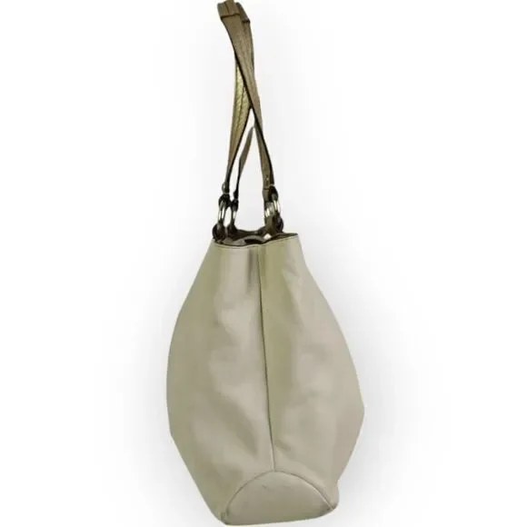 VTG COACH PEARL OFF WHITE GOLD GENUINE LEATHER SHOULDER BAG HANDBAG PURSE TOTE - Picture 3 of 13